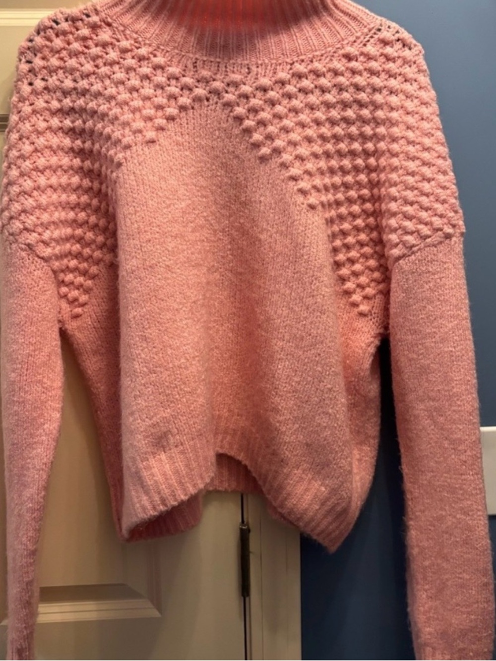 Free People Blush Pink Textured Turtleneck Sweater